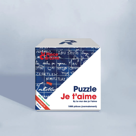 photo de la boite carrée du puzzle 1000 pieces je t'aime fabriqué en France