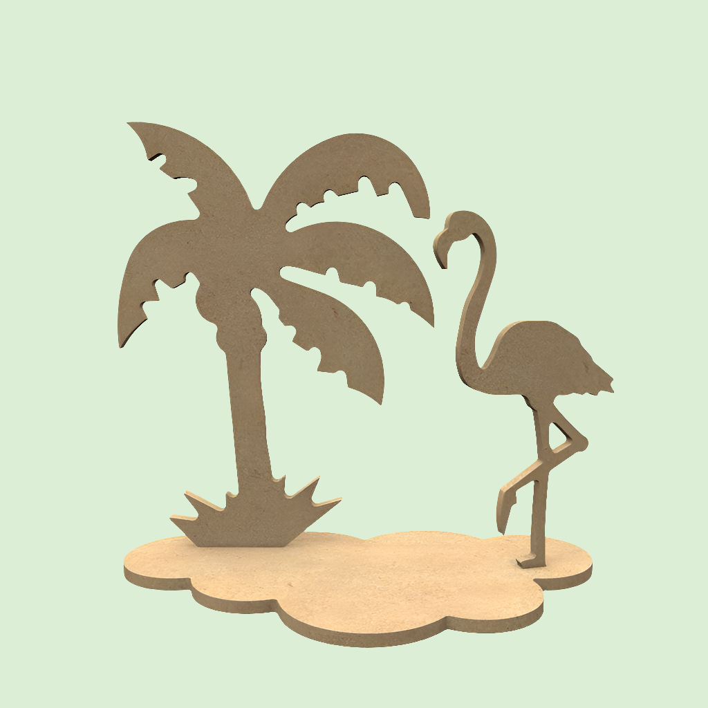 Déco 3D en bois Le flamant rose et son palmier - Made in France