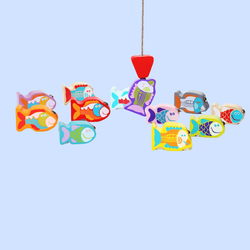 Magnetic wooden fishing game