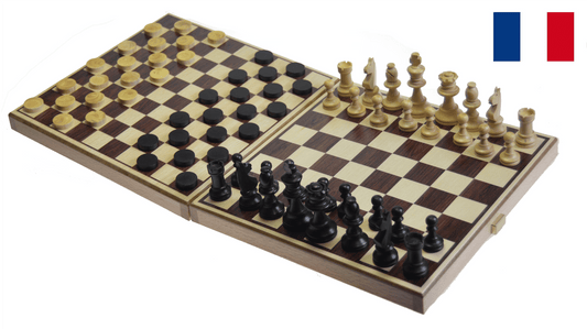 Coffret échecs et dames traditionnel en bois - Made in France