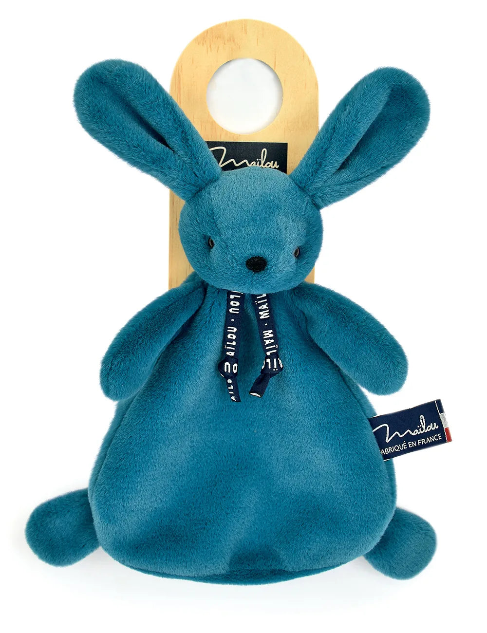 Doudou lapin bleu Made in France
