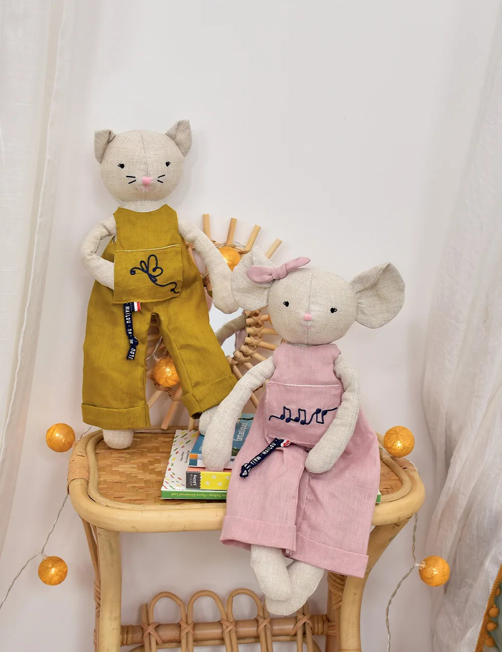 Perlipopette plush toys in natural linen - Made in France