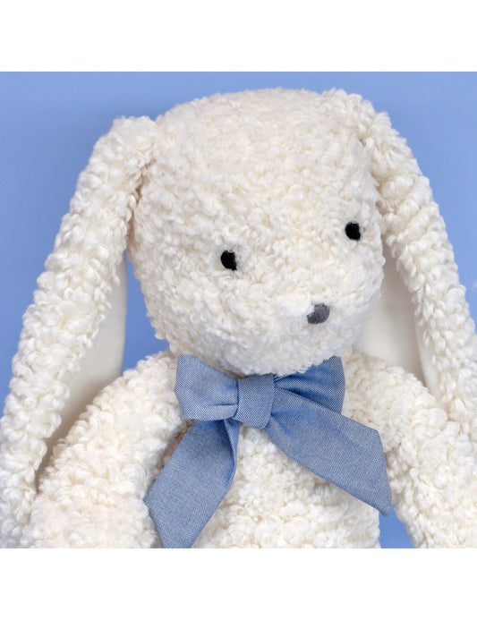Peluche lapin blanc Pilou et son nœud bleu - Made in France