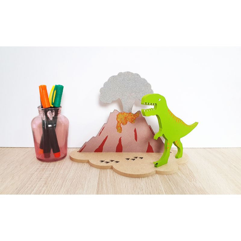 Déco 3D en bois Le dinosaure et son volcan - Made in France