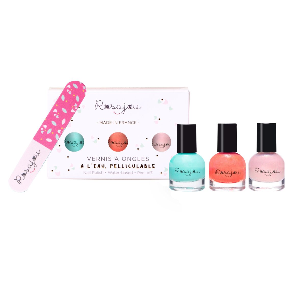 Box of 3 nail polishes and nail file for children - choice of shades