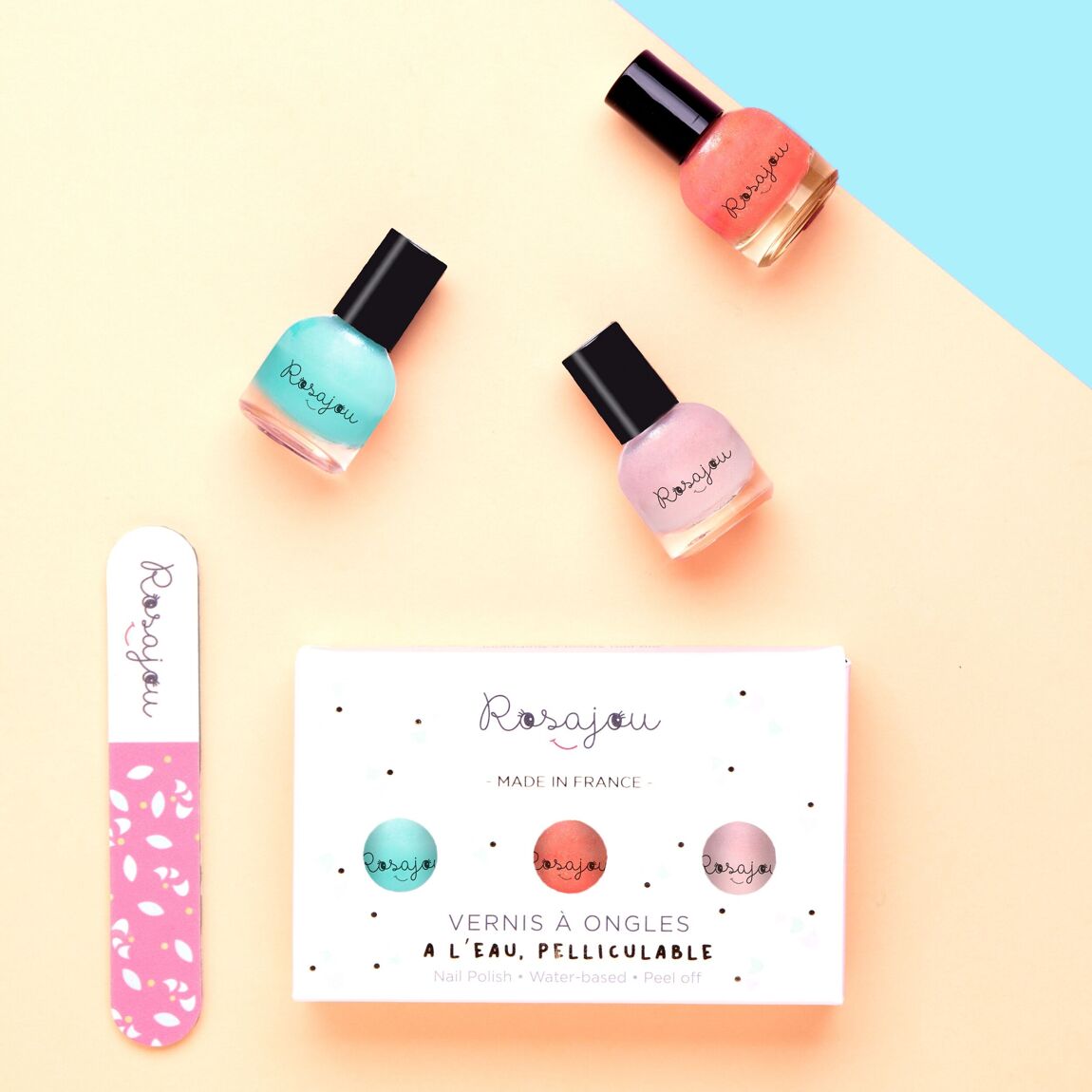 Box of 3 nail polishes and nail file for children - choice of shades