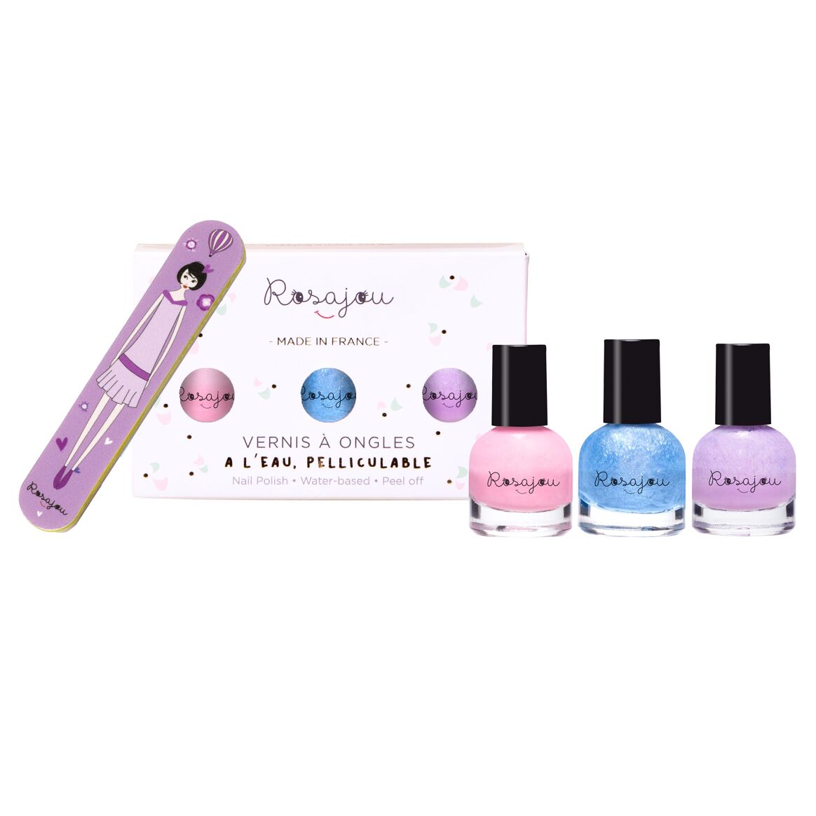 Box of 3 nail polishes and nail file for children - choice of shades