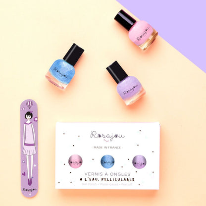 Box of 3 nail polishes and nail file for children - choice of shades