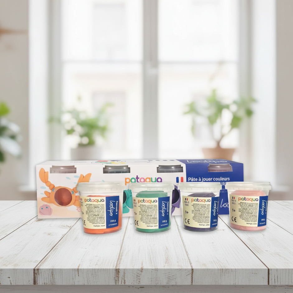 4 pots de pâte à modeler extra souple fabriquée en France