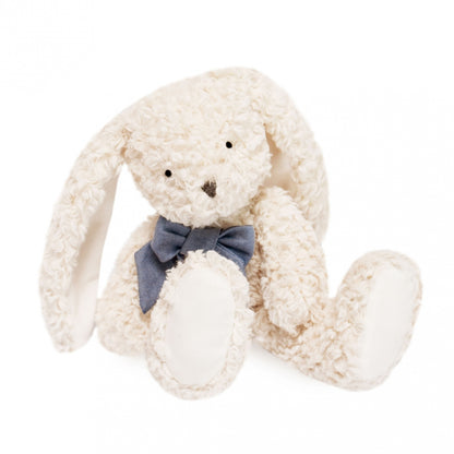 Peluche lapin blanc Pilou et son nœud bleu - Made in France