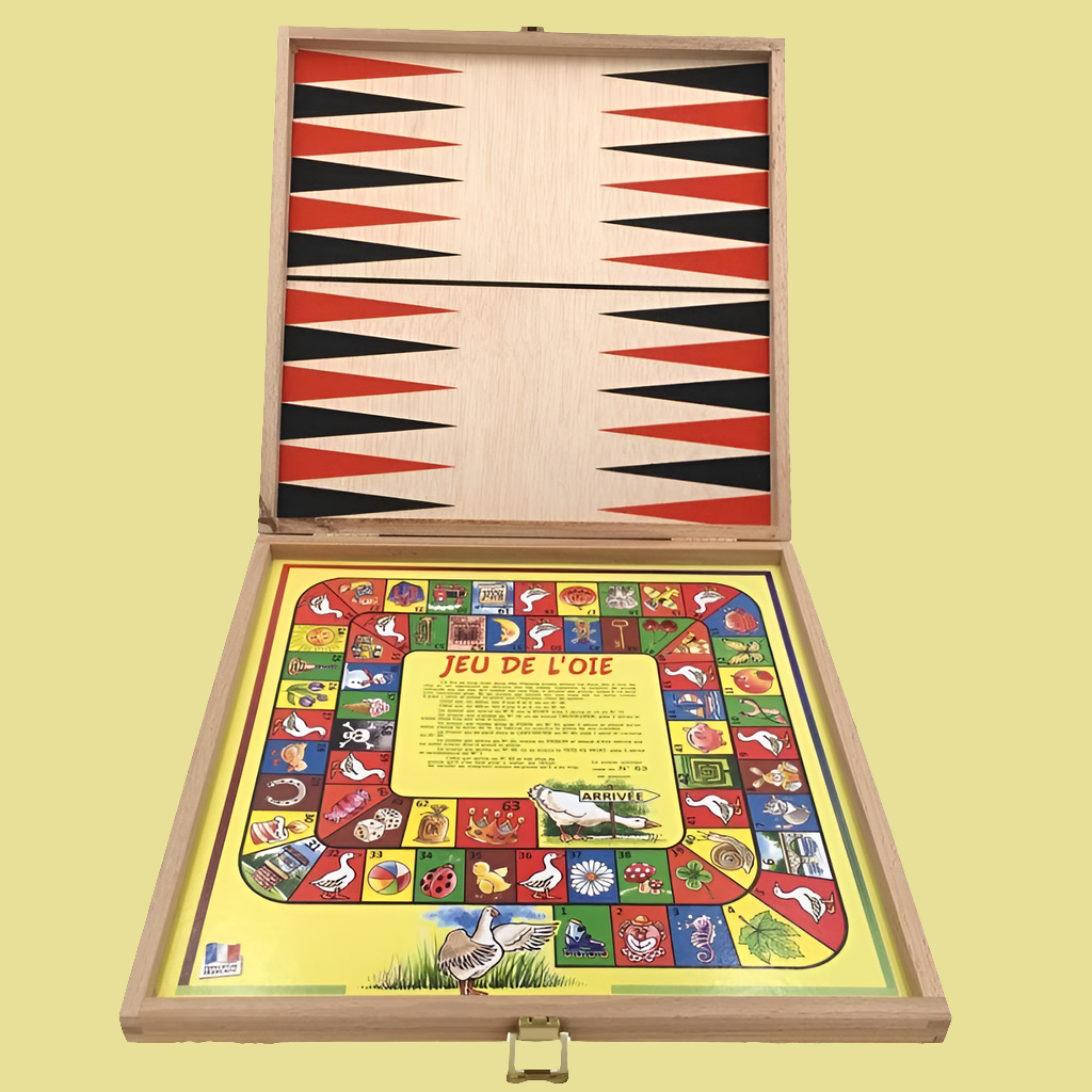 Coffret 4 Jeux Made in France - Petits Chevaux, Jeu de l'Oie, Dames et Jacquet