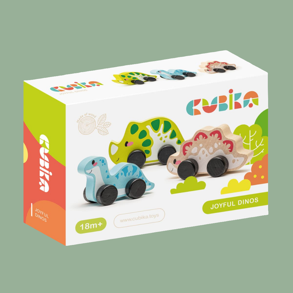 Dinos rigolos en bois et à roulettes