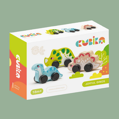 Dinos rigolos en bois et à roulettes