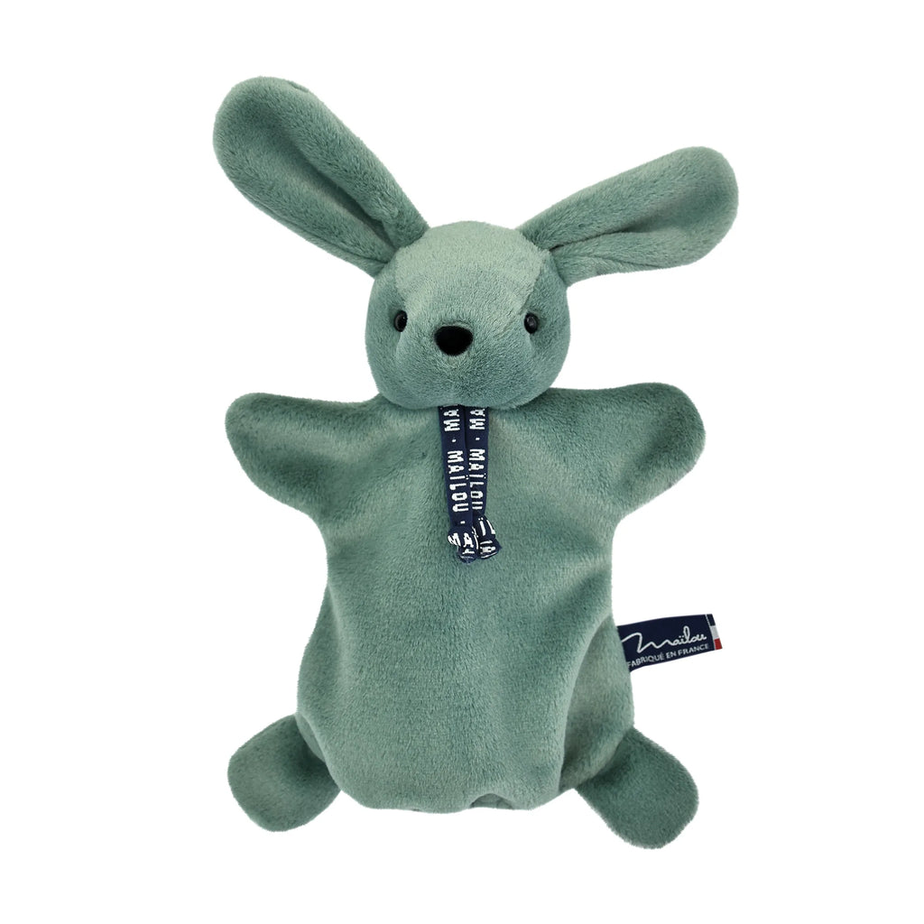 Doudou marionnette Lapin vert sauge - Origine Bretagne