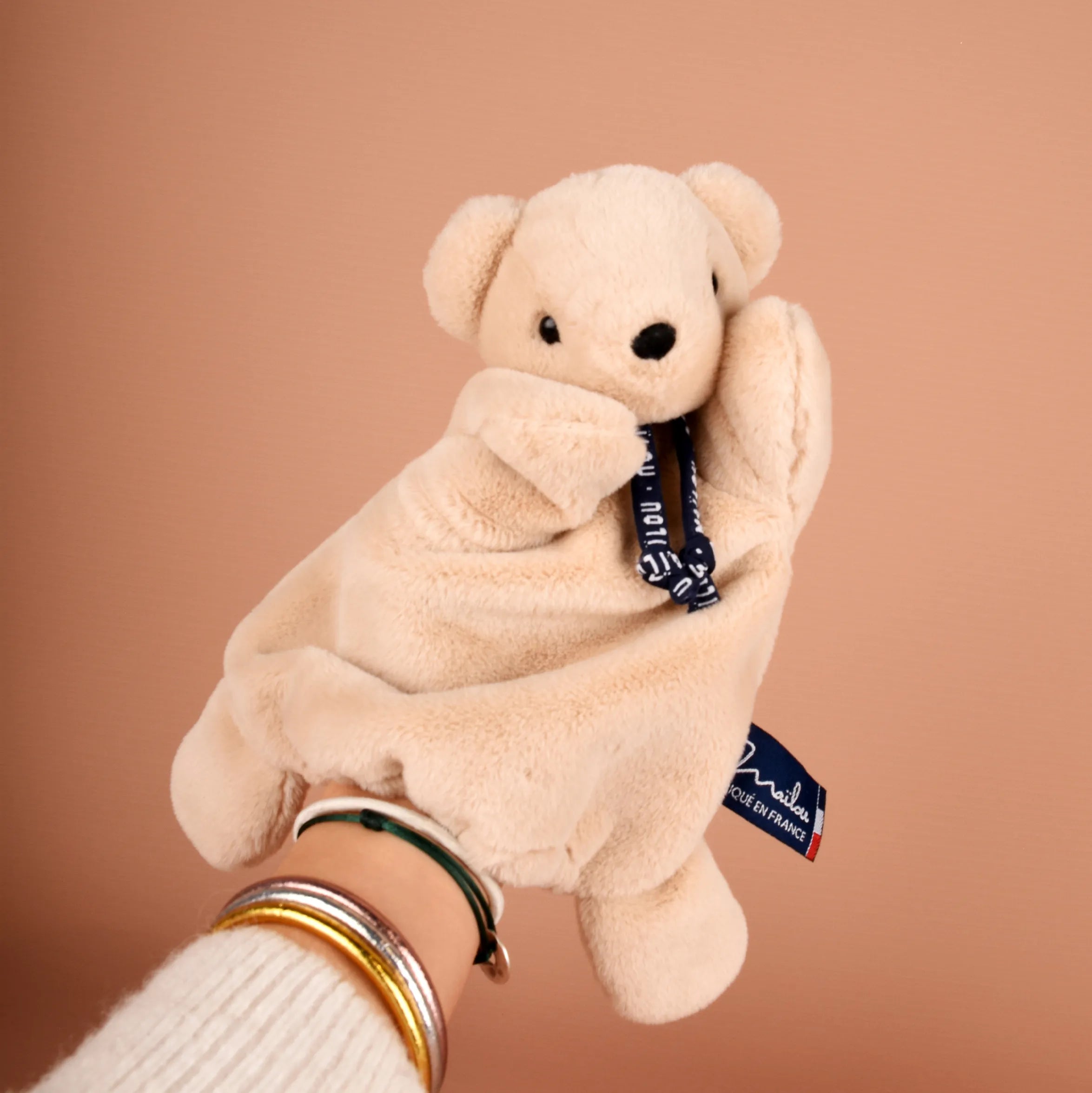 Doudou marionnette Ourson beige - Origine Bretagne