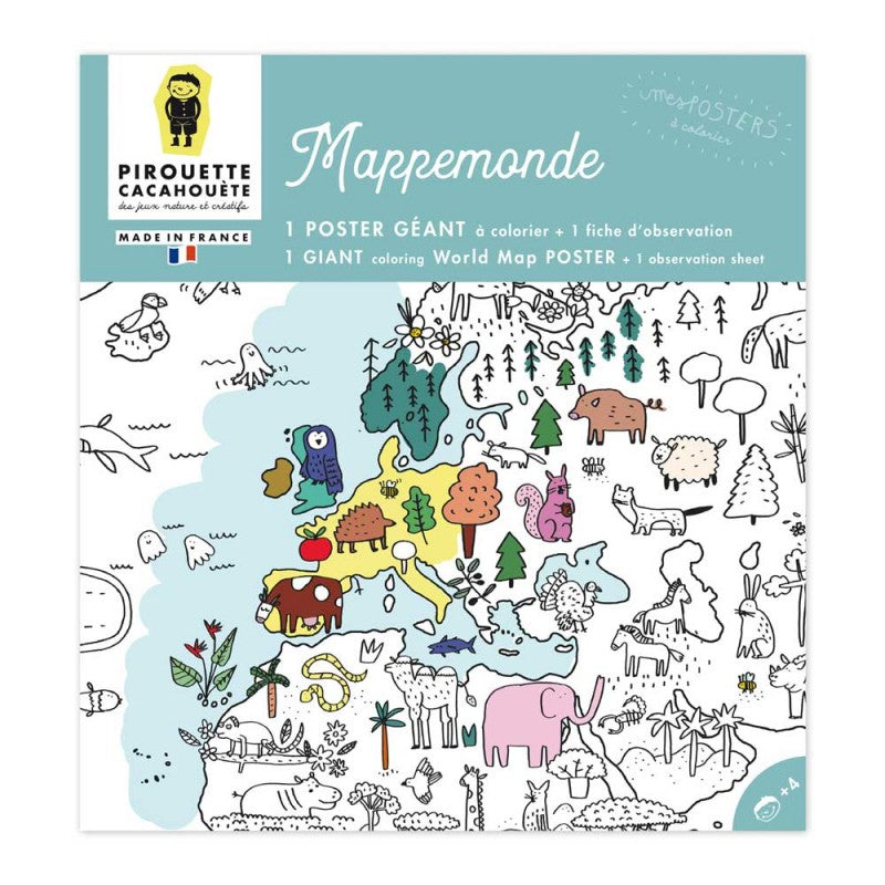 Poster géant à colorier Mappemonde - Made in France - Pirouette Cacahouète