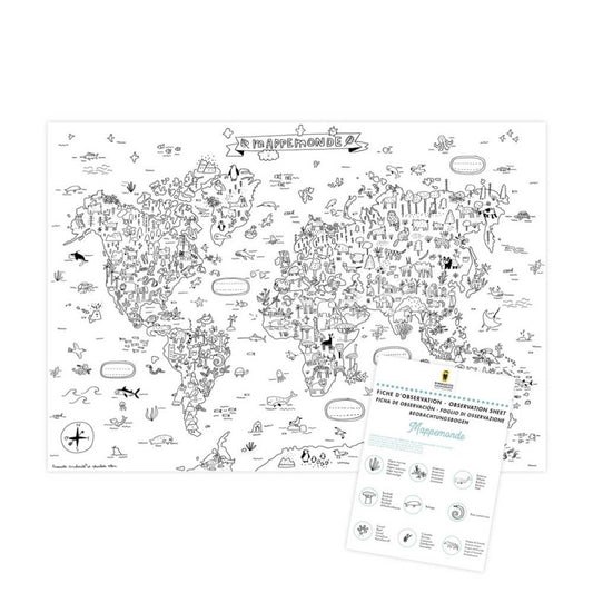 Poster géant à colorier Mappemonde - Made in France - Pirouette Cacahouète