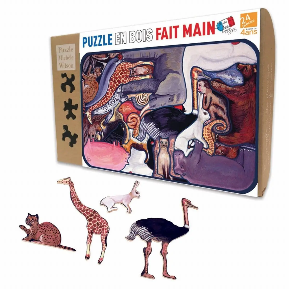 Puzzle bois 24 pièces Animaux en folie - Made in France - Michèle Wilson