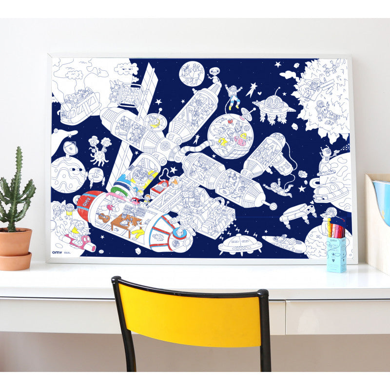 Coloring and sticker poster Space Station - Made in France - Omy