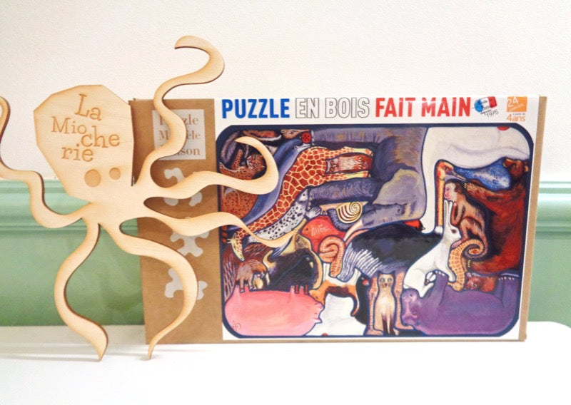 24 piece wooden puzzle Animals in madness - Made in France - Michèle Wilson