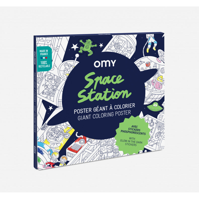 Coloring and sticker poster Space Station - Made in France - Omy