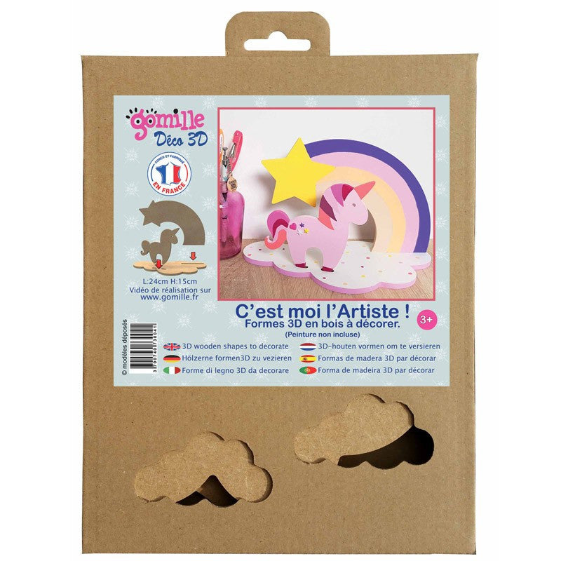 Déco 3D en bois La licorne et son arc en ciel - Made in France