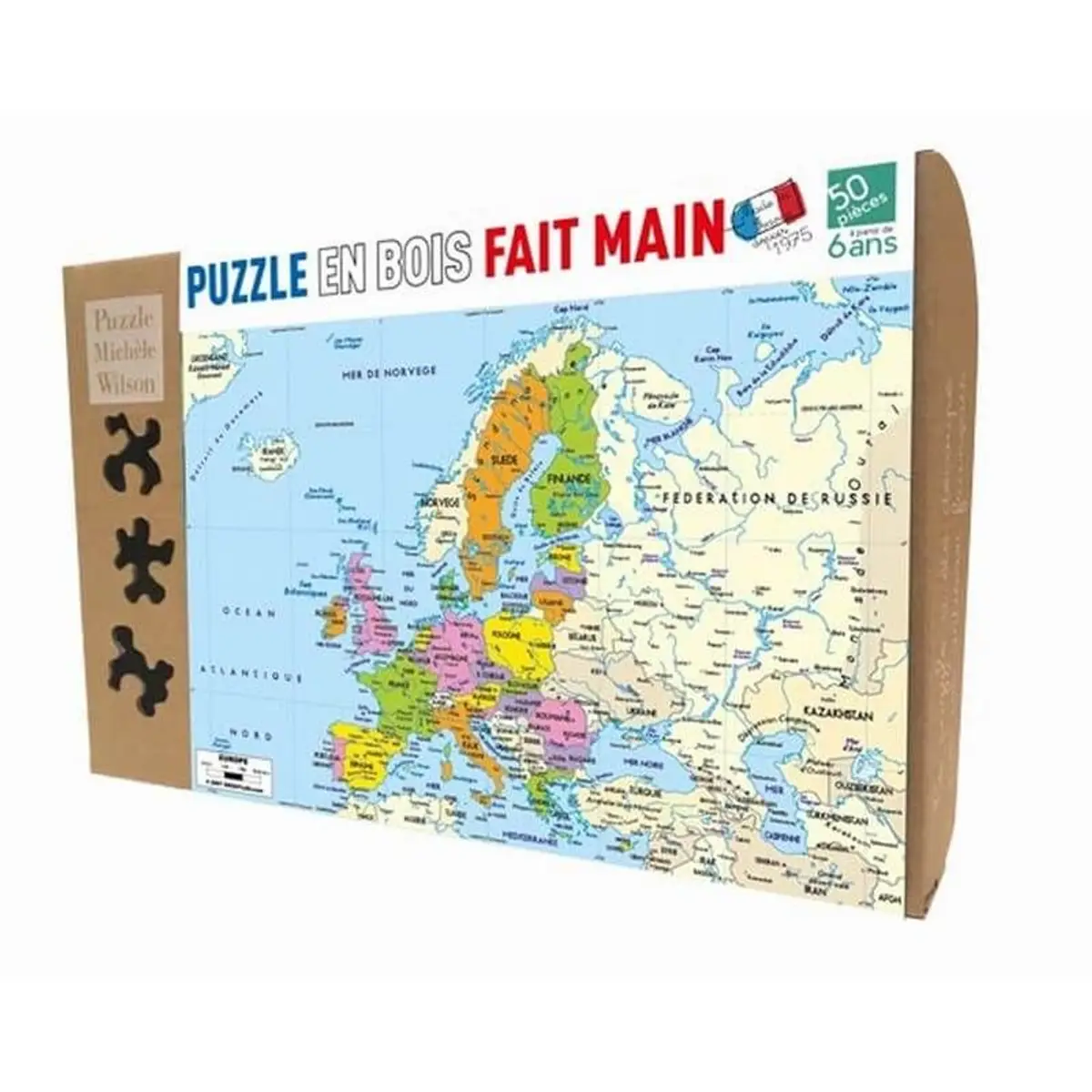 Puzzle en bois 50 pièces Carte d'Europe - Made in France - Michèle Wilson