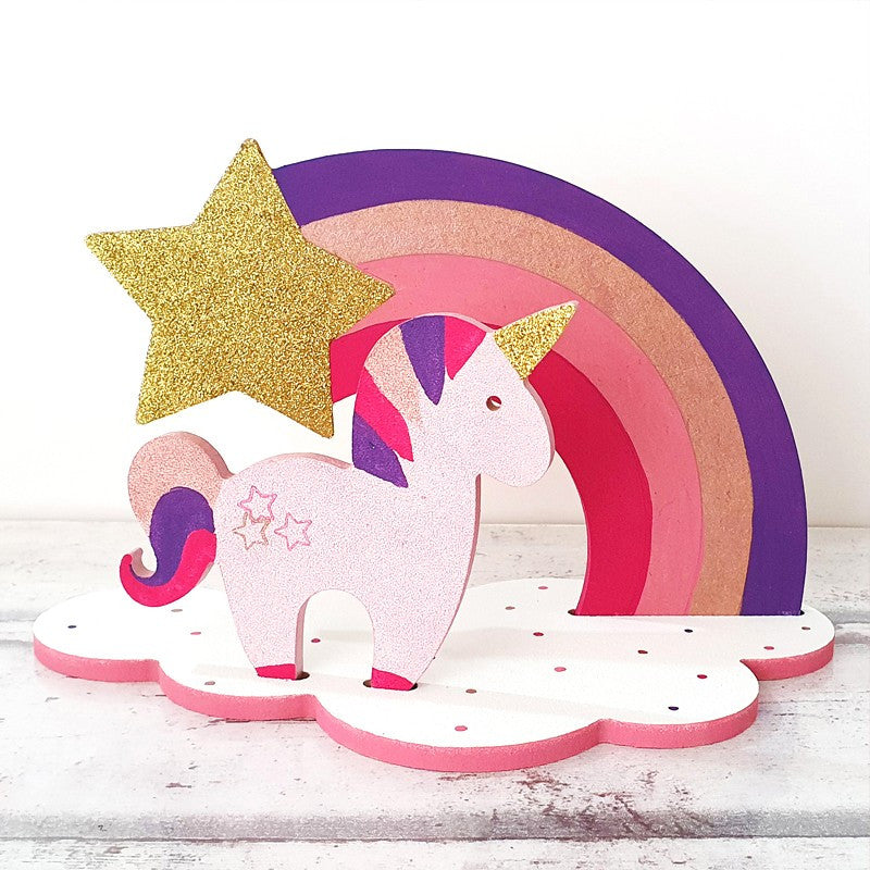 Déco 3D en bois La licorne et son arc en ciel - Made in France