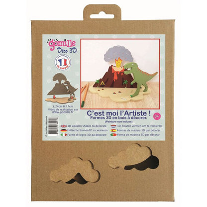 Déco 3D en bois Le dinosaure et son volcan - Made in France