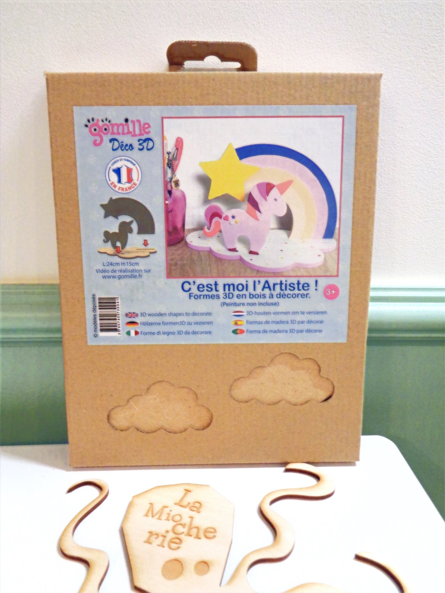 Déco 3D en bois La licorne et son arc en ciel - Made in France