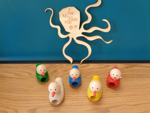 Sifflet oiseau en bois naturel ou coloré - Made in France