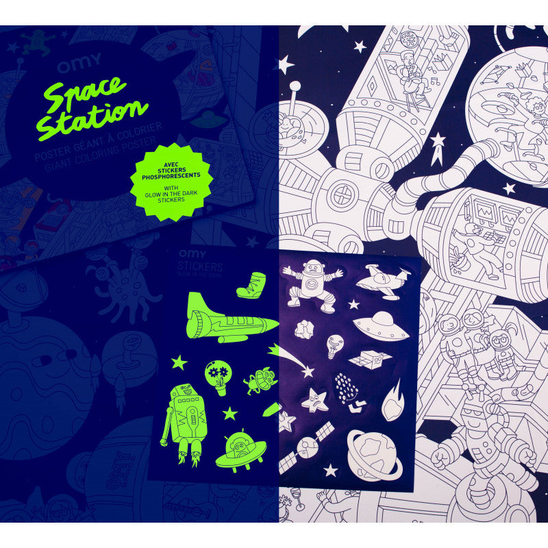 Coloring and sticker poster Space Station - Made in France - Omy